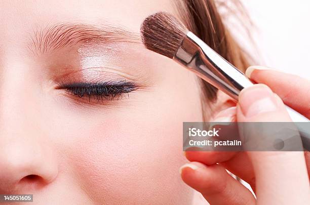 Makeup Artist Applying Silky Eyeshadow Stock Photo - Download Image Now - Adult, Adults Only, Applying