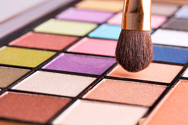 colorful make up set and brush stock photo