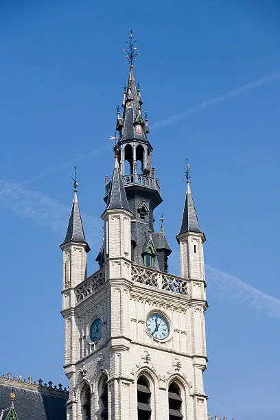 Neogothic Tower of Cityhall in St-Niklaas Belgium