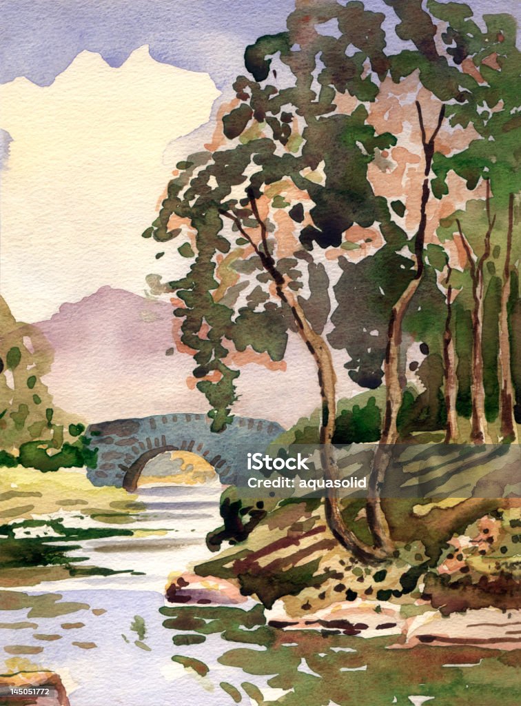 Riverside Aquarell. - Lizenzfrei Kunstgemälde Stock-Foto