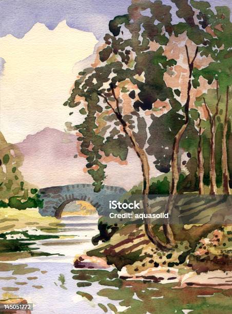 Riverside Aquarell Stockfoto und mehr Bilder von Kunstgemälde - Kunstgemälde, Malfarbe, Niemand