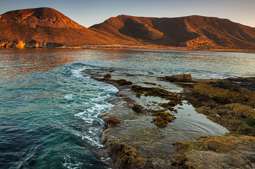 Sunset in the Playazo de Rodalquilar. Natural Park of Cabo de Gata. Spain.