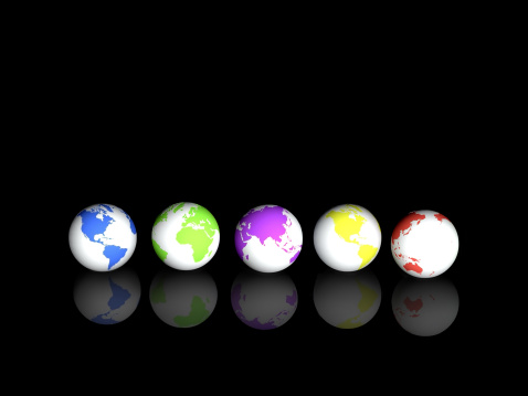 five Clean earths on black background. Diversity concept