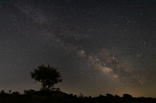 Night landscape with Milky Way near Malpartida de Caceres. Extremadura. Spain.