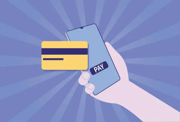 Vector illustration of Mobile phone and bank card payment