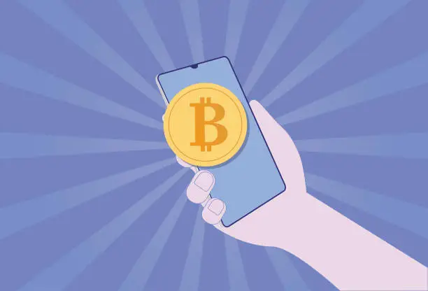 Vector illustration of Mobile phone and Bitcoin