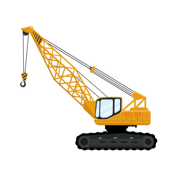 construction equipment excavator crane for transporting goods and building construction. flat design vector illustration isolated white background - 起重機 幅插畫檔、美工圖案、卡通及圖標