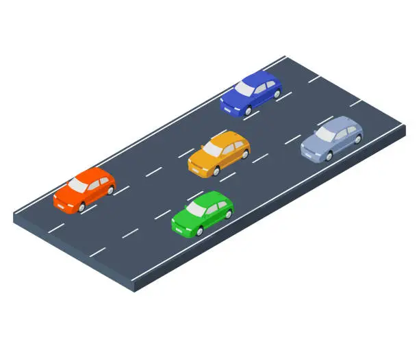 Vector illustration of The car is driving on the road, Isometric
