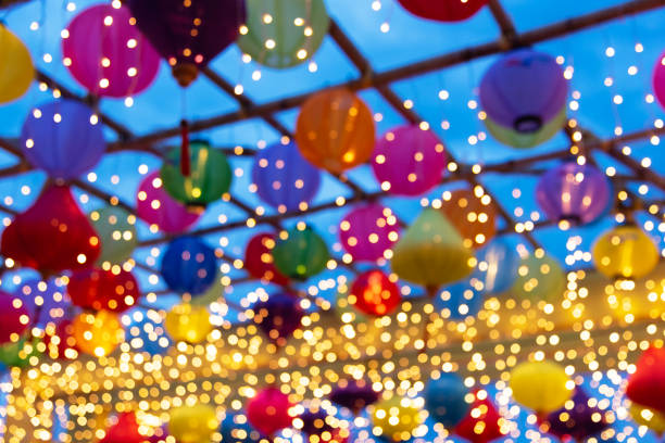 Illuminated blurred background of lantern for celebration