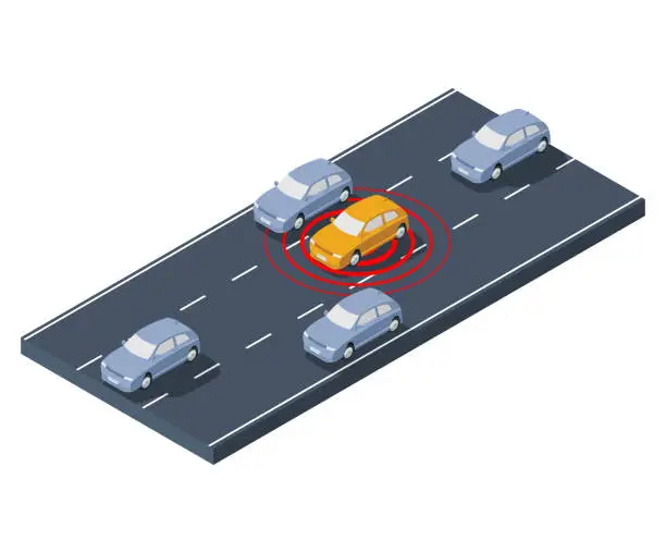 Vector illustration of Isometric Road, Cars