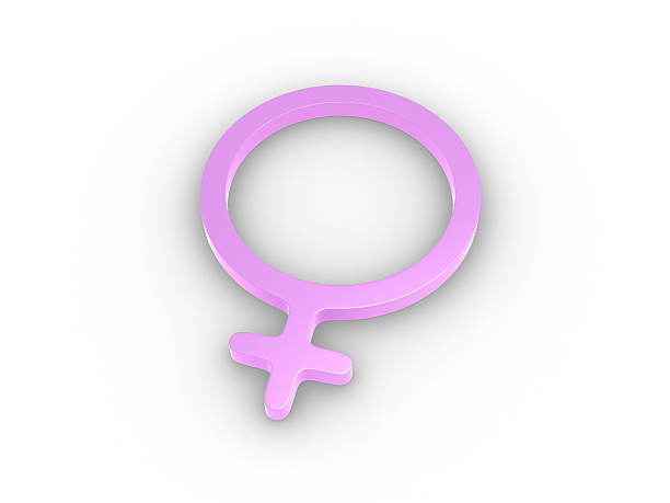 A pink female gender symbol isolated against a white background, with a soft shadow.