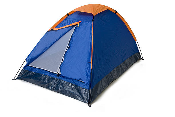 istock Blue, black and orange pyramid camping tent 145054741