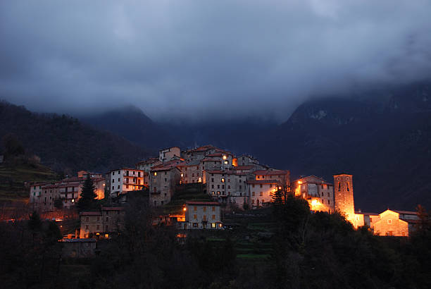 Medieval village by night stock photo