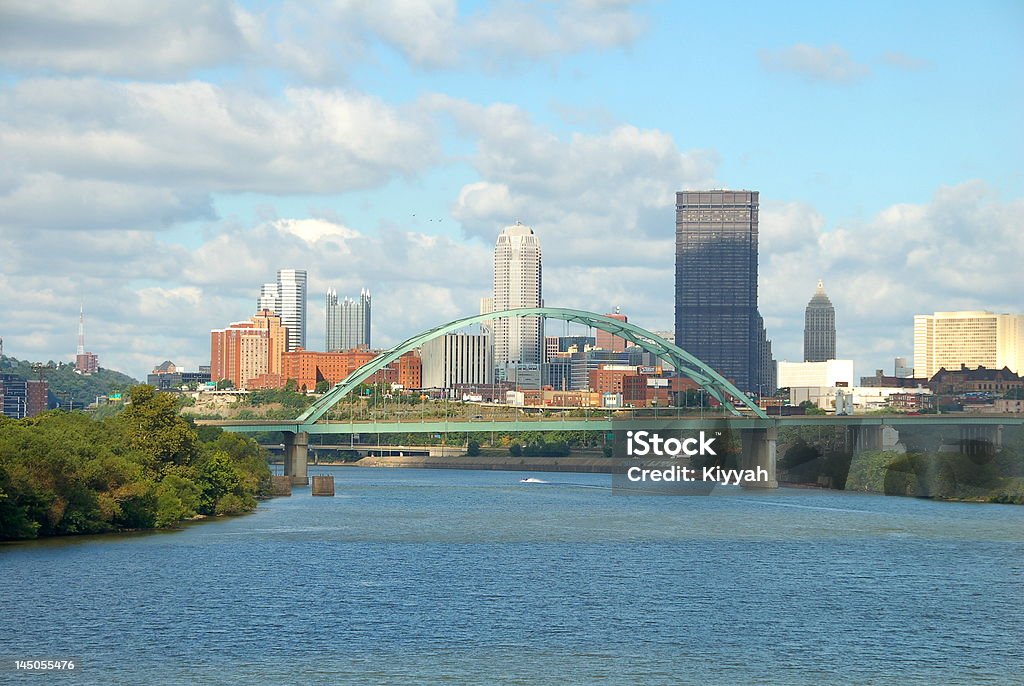 the City of Pittsburgh A view from the Hot Metal Bridge walkway of the Birmingham Bridge over the Monongahela River in the city of Pittsburgh  Three Rivers Petroglyph Recreational Area Stock Photo