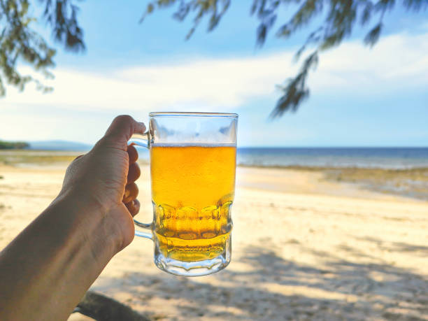 istock Unrecognizable Female Hands Toasting Beer Glass at the Beach 1450557331