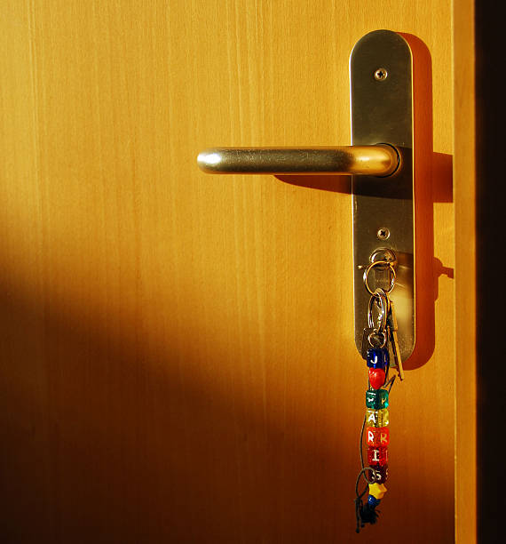 Door handle in the morning light stock photo