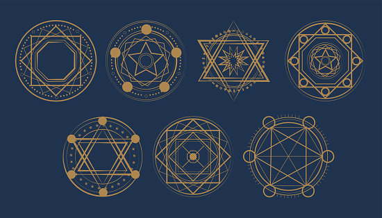 Magic circle, Mystical geometry symbol. Linear alchemy, occult, philosophical sign. Astrology and religion concept.