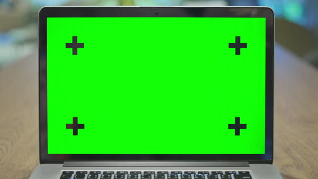 Dolly shot of chroma key computer laptop,No people