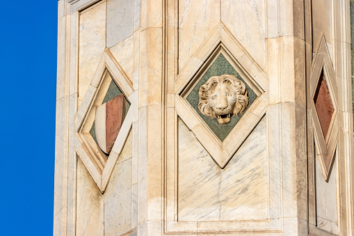 Architectural Detail on Florence Campanile on Piazza del Duomo at Tuscany, Italy