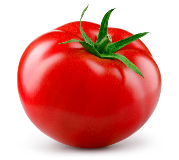 tomaten isoliert. tomate auf weißem hintergrund. perfekte retuschierte tomaten-seitenansicht. mit beschneidungspfad. volle tiefenschärfe. - clipping path stock-fotos und bilder