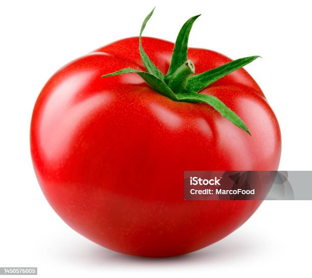 Tomato Isolated Tomato On White Background Perfect Retouched Tomatoe Side View With Clipping Path Full Depth Of Field Stock Photo - Download Image Now