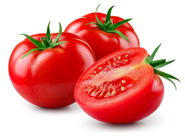 istock Tomatoes isolated. Tomato on white background. Tomatoes and a half side view. With clipping path. Full depth of field. 1450576936