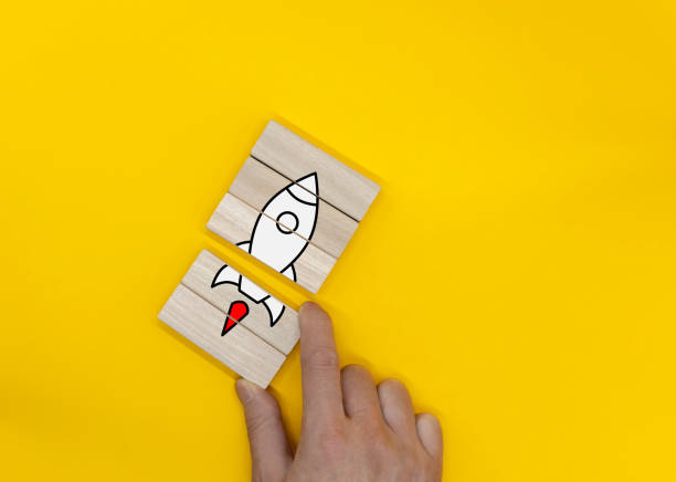 istock Rocket picture on wooden block just before departure 1450578121