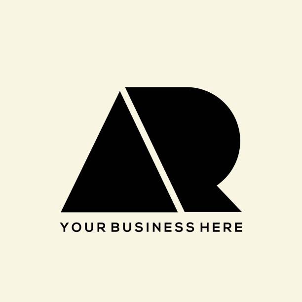 AR monogram logo. Uppercase letter a, letter r. Geometric minimal bold font icon. Alphabet initials. Lettering sign. Modern deco design, web, construction, tech, architecture style letter mark characters. Typography symbol isolated on light background. r arrow logo stock illustrations
