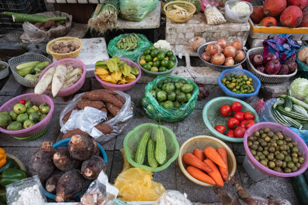 istock Organic vegetable selling on local market stall 1450581168