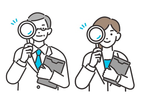 Vector illustration material of a medical worker with a magnifying glass and a binder / doctor / nurse / medical