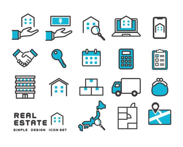 ilustrações de stock, clip art, desenhos animados e ícones de vector illustration material of icons related to real estate and room search / new life / moving - tract houses