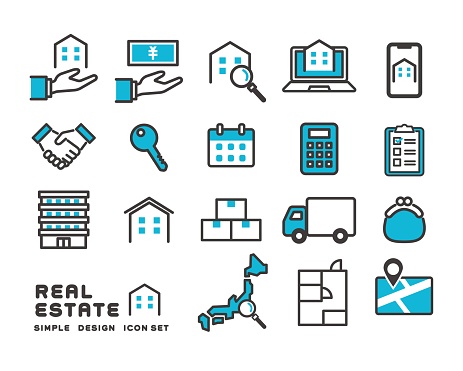 Vector illustration material of icons related to real estate and room search / new life / moving