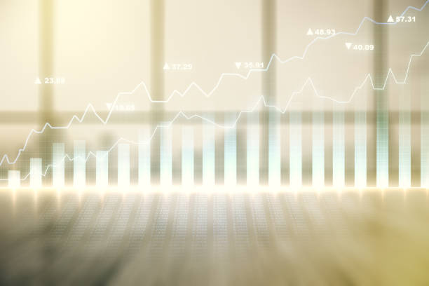 istock Multi exposure of virtual abstract financial diagram on abstract empty interior background, banking and accounting concept 1450586116