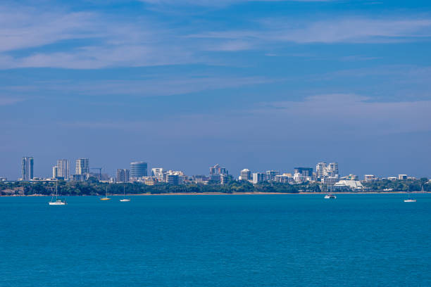 Darwin City Skyline Darwin, Northern Territory Australia - June 20, 2022: Darwin’s city skyline as seen from Dudley Point Lookout just north of the city darwin nt stock pictures, royalty-free photos & images