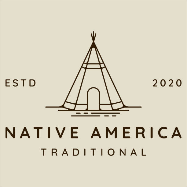 ilustrações, clipart, desenhos animados e ícones de teepees linha arte logotipo ilustração vetorial modelo ícone design gráfico. sinal ou símbolo tradicional do acampamento indiano para o conceito de aventura e desejo de viajar - teepee