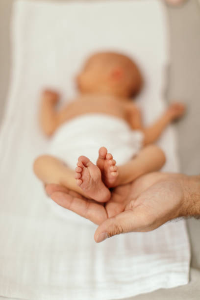 istock Newborn baby sleeping in her father's arms 1450594123