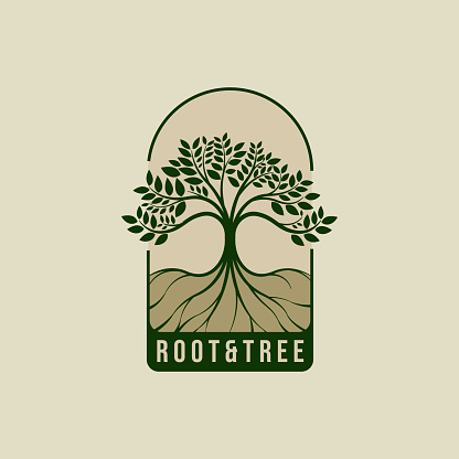 Nature tree creative logo design. Tree and root logo vector illustration. Nature Tree Badge logo design