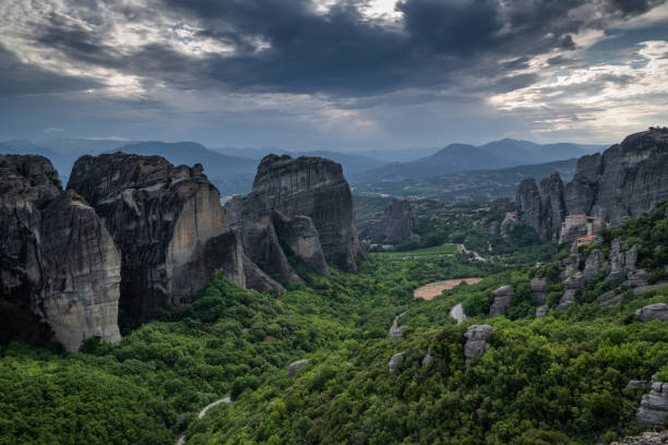 Sunset over monasteries of Meteora