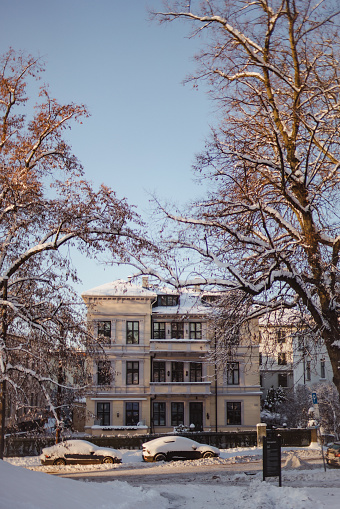 Scene from Oslo city after a heavy snowfall in December 2022.