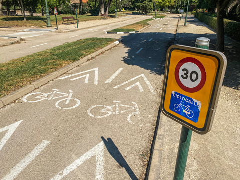 Bicycle lane with sign