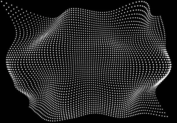 Vector illustration of Halftone pattern overlay - 3d abstract shape design element - curved rectangle grid