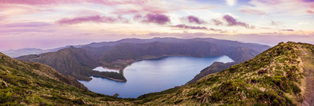 View over Lagoa do Fogo, Azores islands vacation, outdoor experience. stock photo