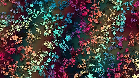 Illustration of colorful background with floral patterns and effects