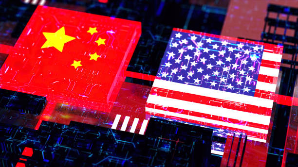 istock Processor Unit, Chip War. The Chip Crisis, The World's Big Problem. China and usa Flag. 1450625959