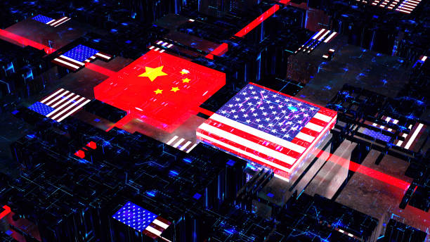 istock Processor Unit, Chip War. The Chip Crisis, The World's Big Problem. China and usa Flag. 1450625964