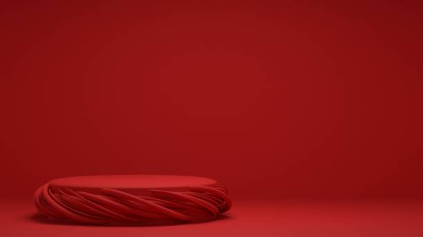 istock 3D stand for product advertisement on a red Christmas background with copy space 1450629458