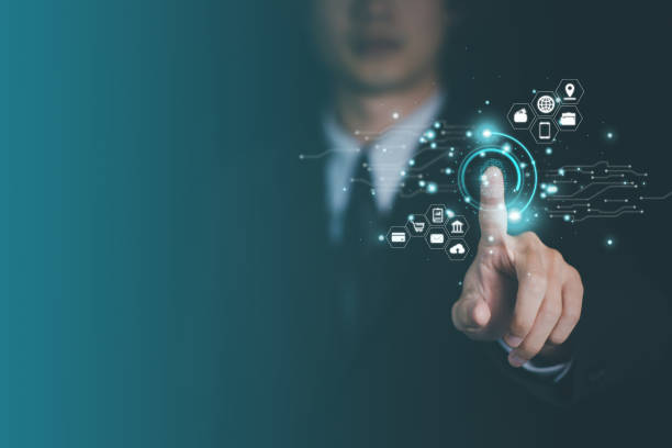 istock Businessman hand touch biometric identification fingerprint scanner, Username and password (Login) with encryption for technology cyber security internet and networking system. 1450633383