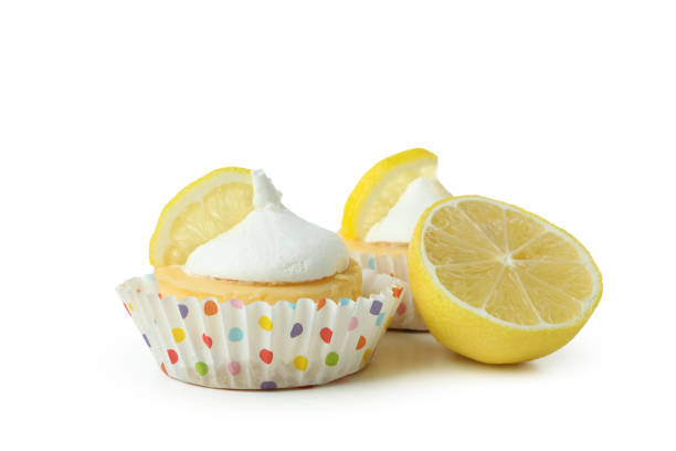 istock Tasty lemon cupcakes isolated on white background 1450646018