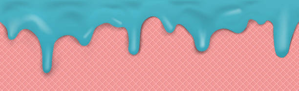 süßes, nahtloses panorama-eiscrememuster mit tropfender rosa glasur und waffeltextur - vector - foodbackground stock-grafiken, -clipart, -cartoons und -symbole