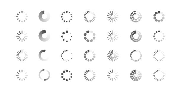 illustrations, cliparts, dessins animés et icônes de télécharger le jeu de signes. charger les icônes définies. système de chargement. chargement des données. barre de chargement. ordinateur gelé. illustration vectorielle. illustration vectorielle - téléchargement